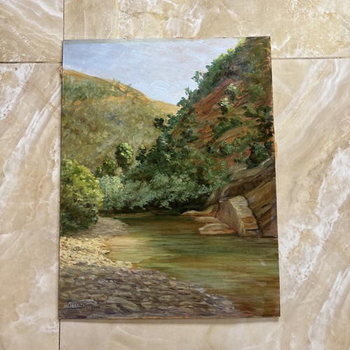 Paesaggio con fiume olio - olio, su