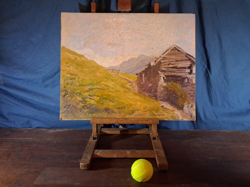 Olio cartone paesaggio - su,