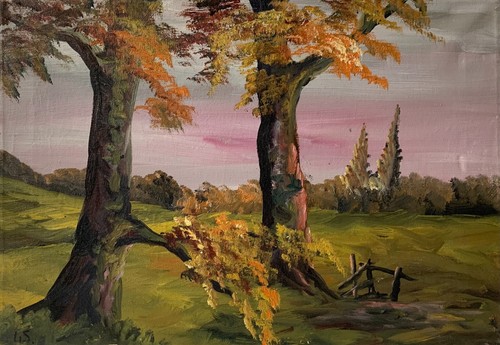Quadro olio due alberi alla