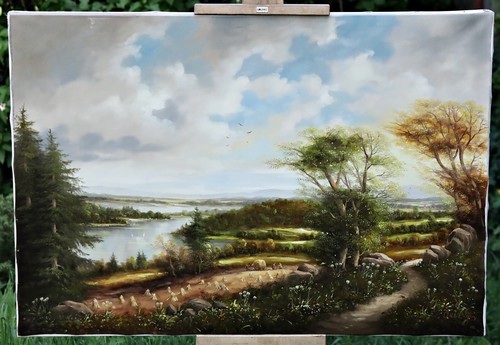 Paesaggio con lago mietitura - con,