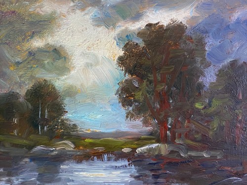 Quadro olio paesaggio notte - paesaggio,