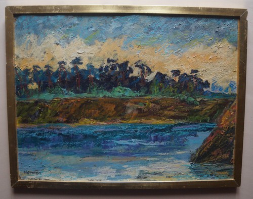 Olio legno paesaggio - su,