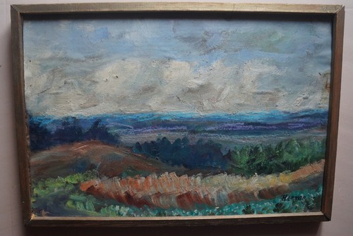Olio legno paesaggio - su,
