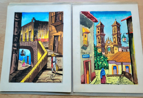 Mid century gouache villaggio - gouache,