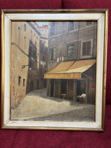 Dipinto olio cortile con - dipinto,