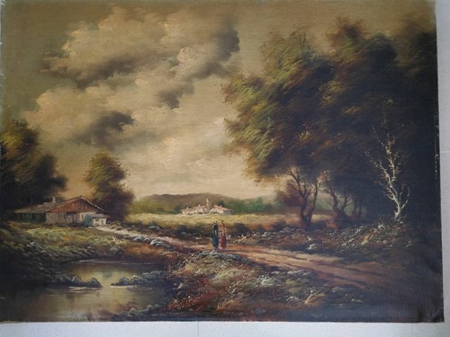 Olio tela paesaggio - su,